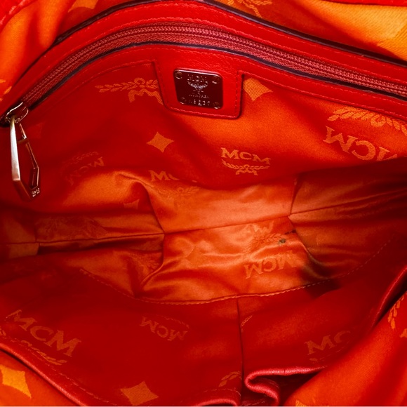 Authentic MCM Red-orange Soft Leather Crossbody Bag with trifold wallet - Picture 7 of 12